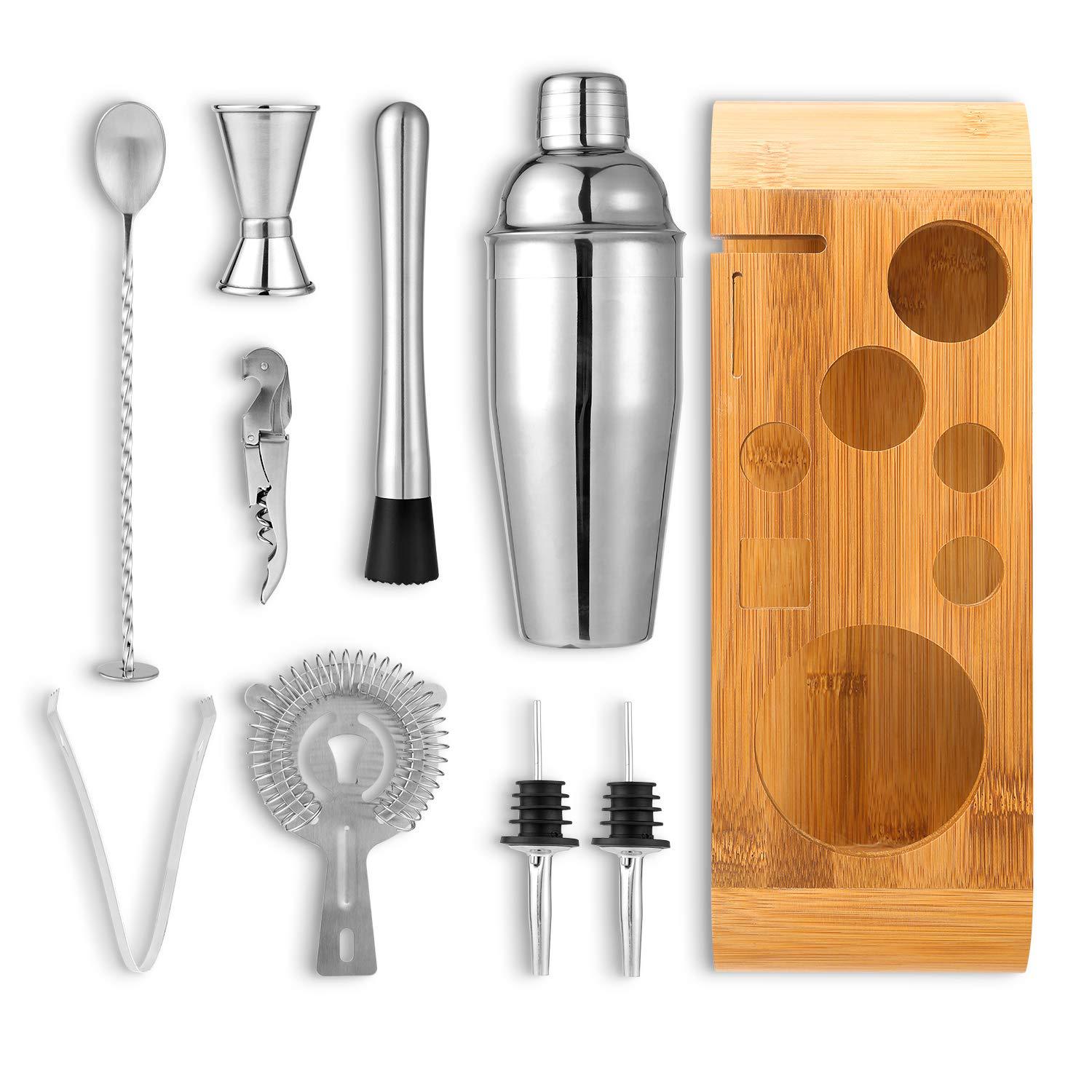 Cóctel de acero inoxidable transfronterizo herramienta de barra de 10 piezas base de marco de madera ovalada 750ML traje Shaker