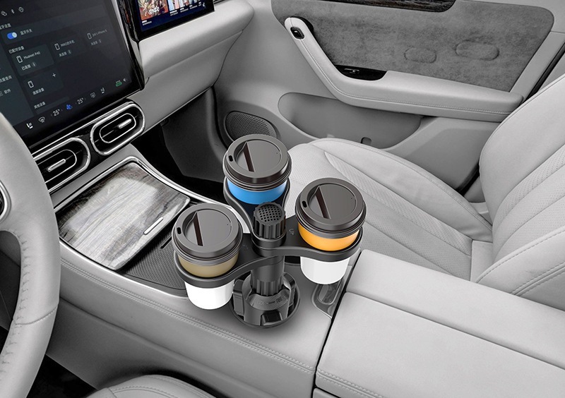 Car Water Cup Holder, Car Center Console Beverage Holder, One Tray, Two Adjustable Storage Racks, Multi-Functional 360-Degree Rotation