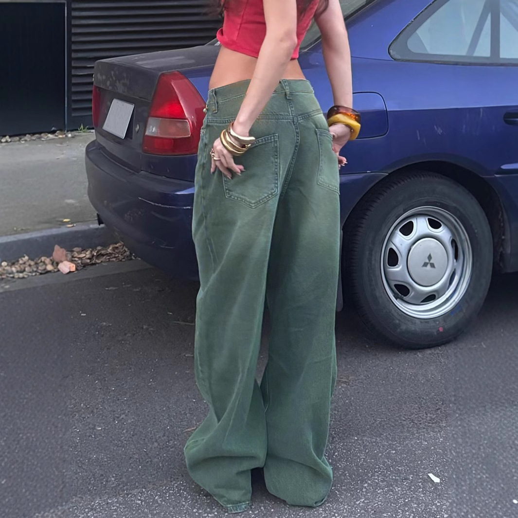 Ropa para mujer, vaqueros de pierna ancha estilo urbano sin estiramiento, básicos, retro, desgastados, holgados, rectos, largos hasta el suelo._voghion.com