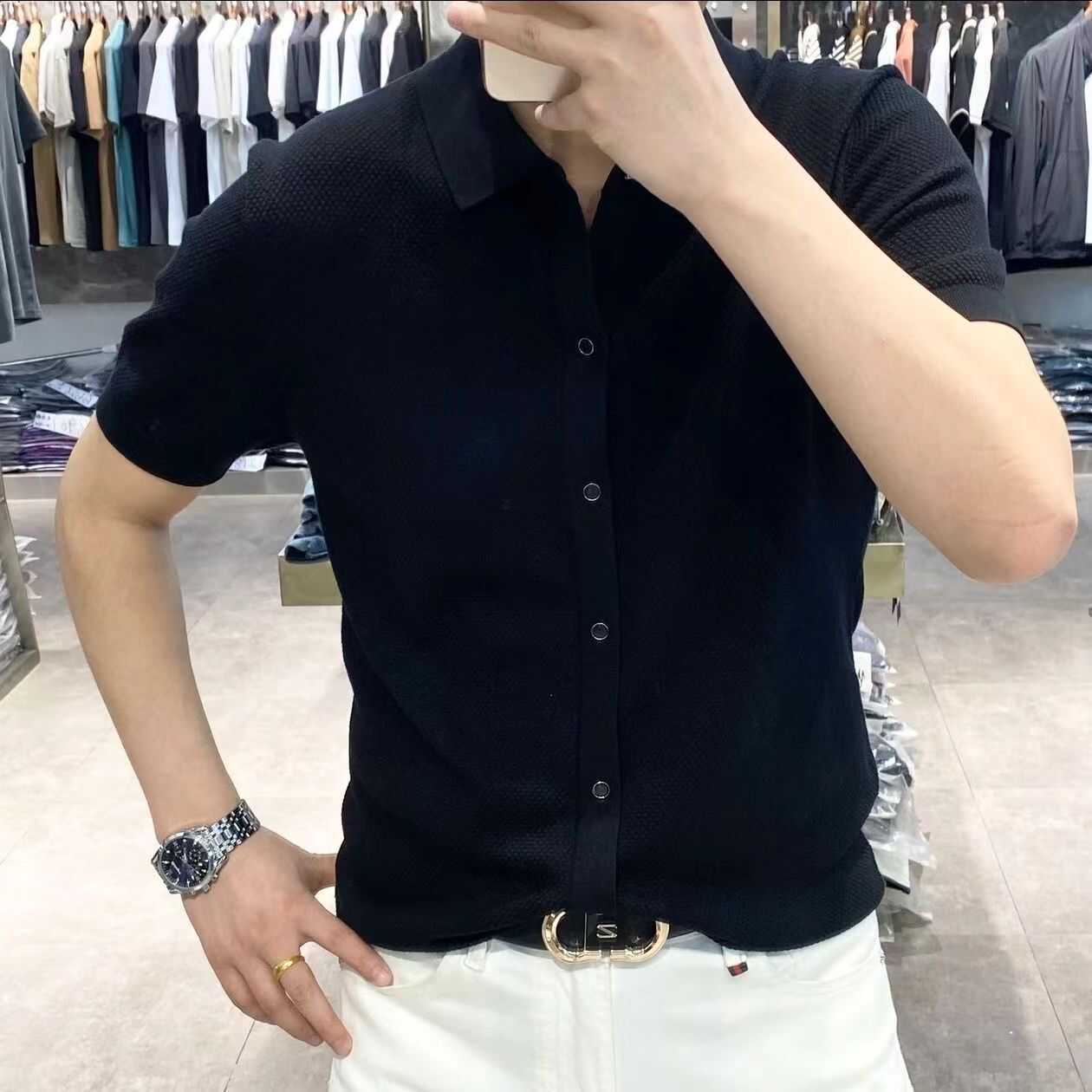 Polo camiseta de manga corta camiseta de punto hombre negocio delgado verano transpirable moda coreana comercio exterior al por mayor transfronterizo
