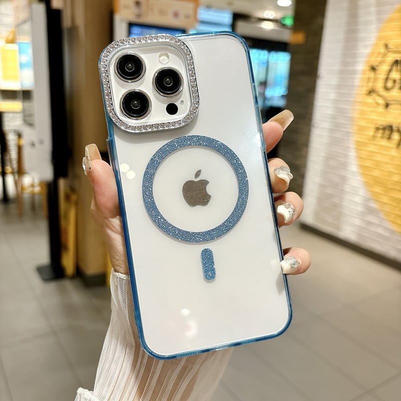 Apple 16 携帯電話ケース ダイヤモンド レンズ iPhone15 磁気吸引 13Promax 透明保護カバーに適した 2 色のエッジ|undefined