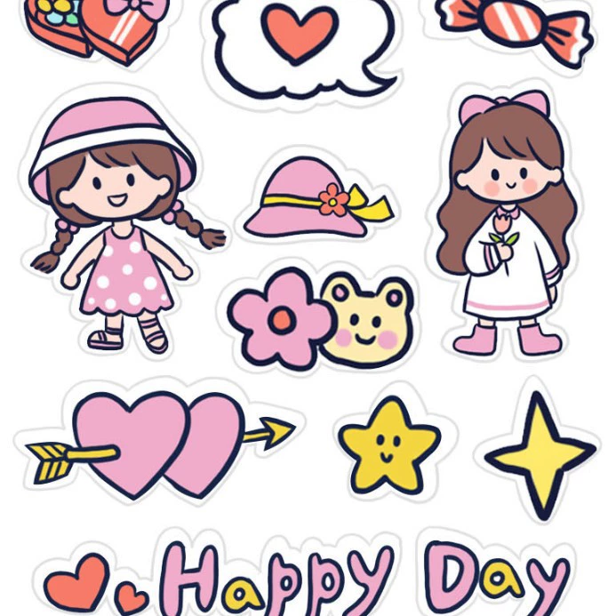 Cartoon sticker, laptop, book, DIY, for students
