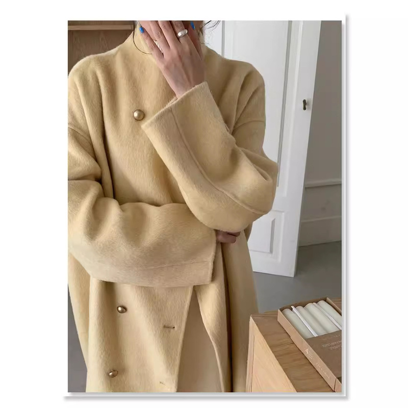 Autumn and Winter New Korean Style Loose Metal Buckle Gentle Camel Velvet Double-Sided Hand-Stitched Outwear Woolen Outwear