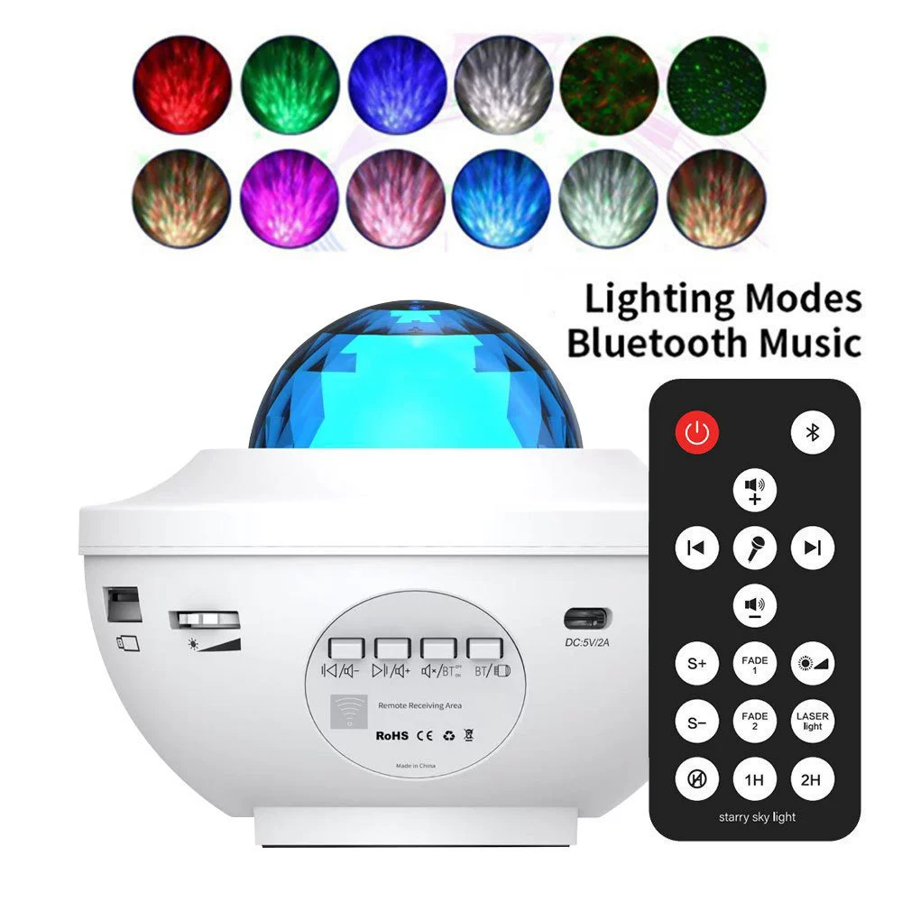 Star Projection Lamp, Bluetooth Night Light with Laser, 10 Modes & 1/2h Timer, 4W USB