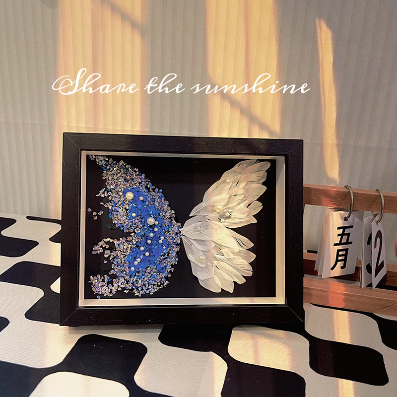 DIY Handmade Crystal Butterfly Photo Frame Ornaments Stereo Butterfly Creative Gifts for Male and Female Friends on Chinese Valentine's Day