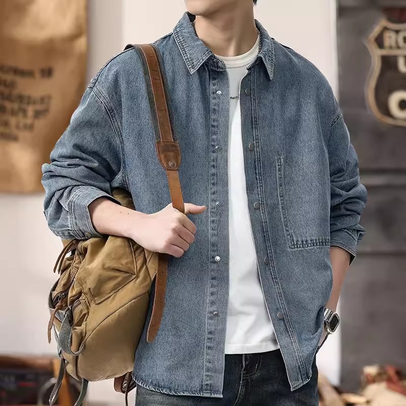 Workwear Denim Shirt, Men's Loose Plus Size Jacket, Cool And Stylish Shirt Jacket_voghion.com