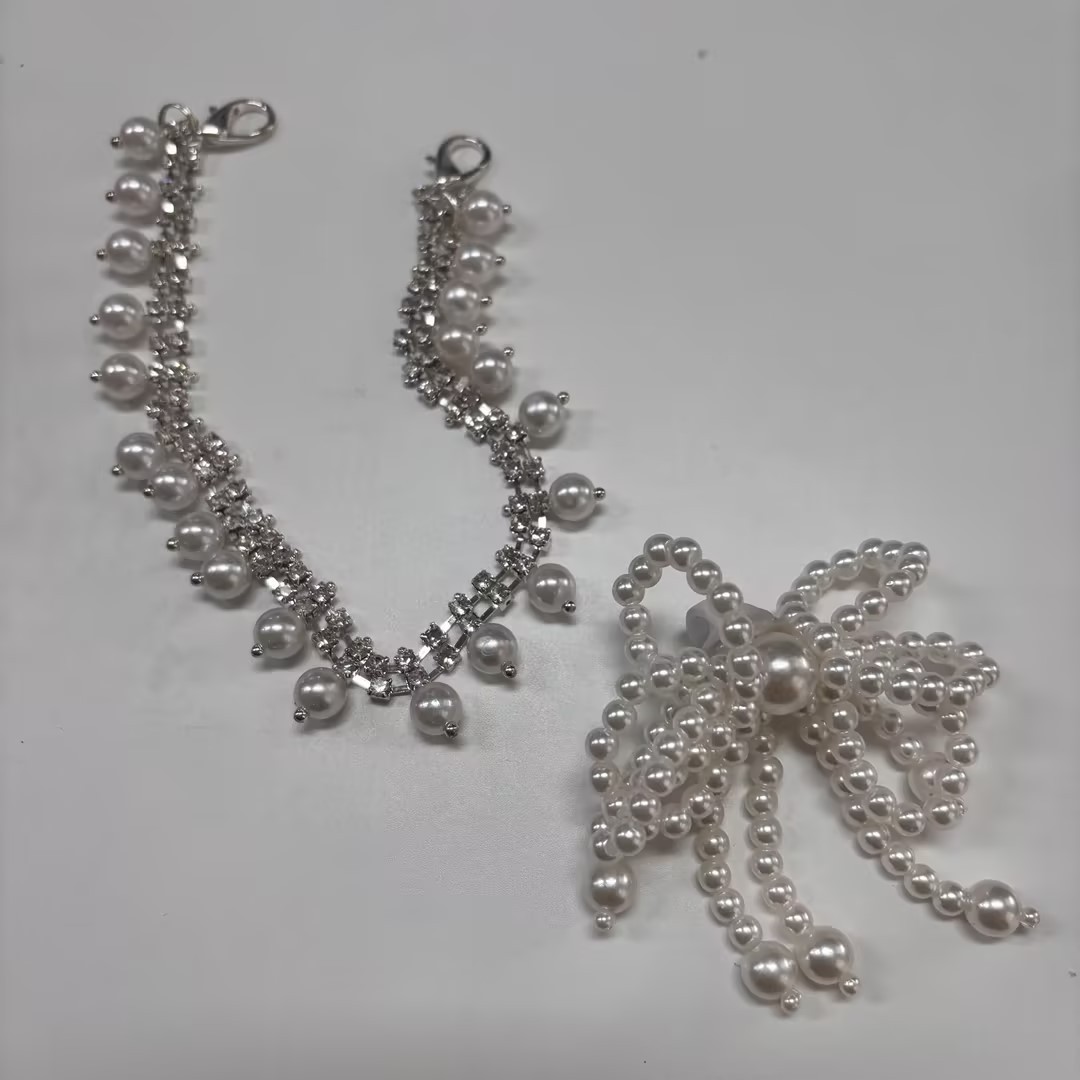 Arco de moda extranjera perla bordilla taconera zapatos botones accesorios colgante de cuentas botones de decoración