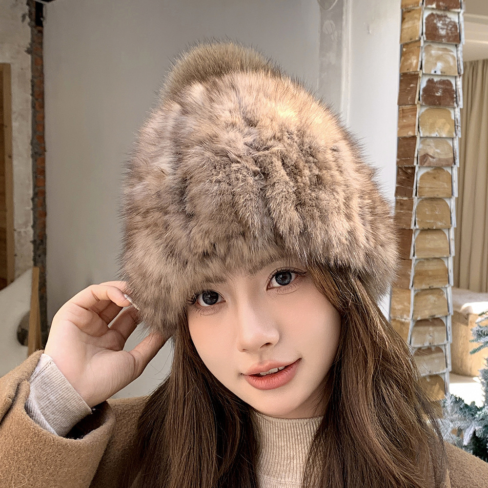 여성을위한 세이블 모피 모자 겨울 모피 밍크 모피 모자 니트 따뜻한 귀 보호 다목적 플러시
