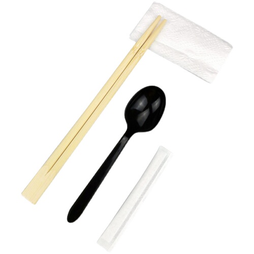 Set of 4 Disposable Chopsticks Takeout Packaging Fast Food Set 3-Piece Combo Restaurant Commercial 4-in-1 Logo Design