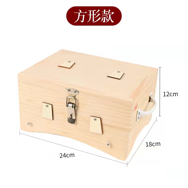 Wooden Moxibustion Box Portable Square Flip-Top Moxa Burner with 6 Needles for Ginger Moxa Therapy overview