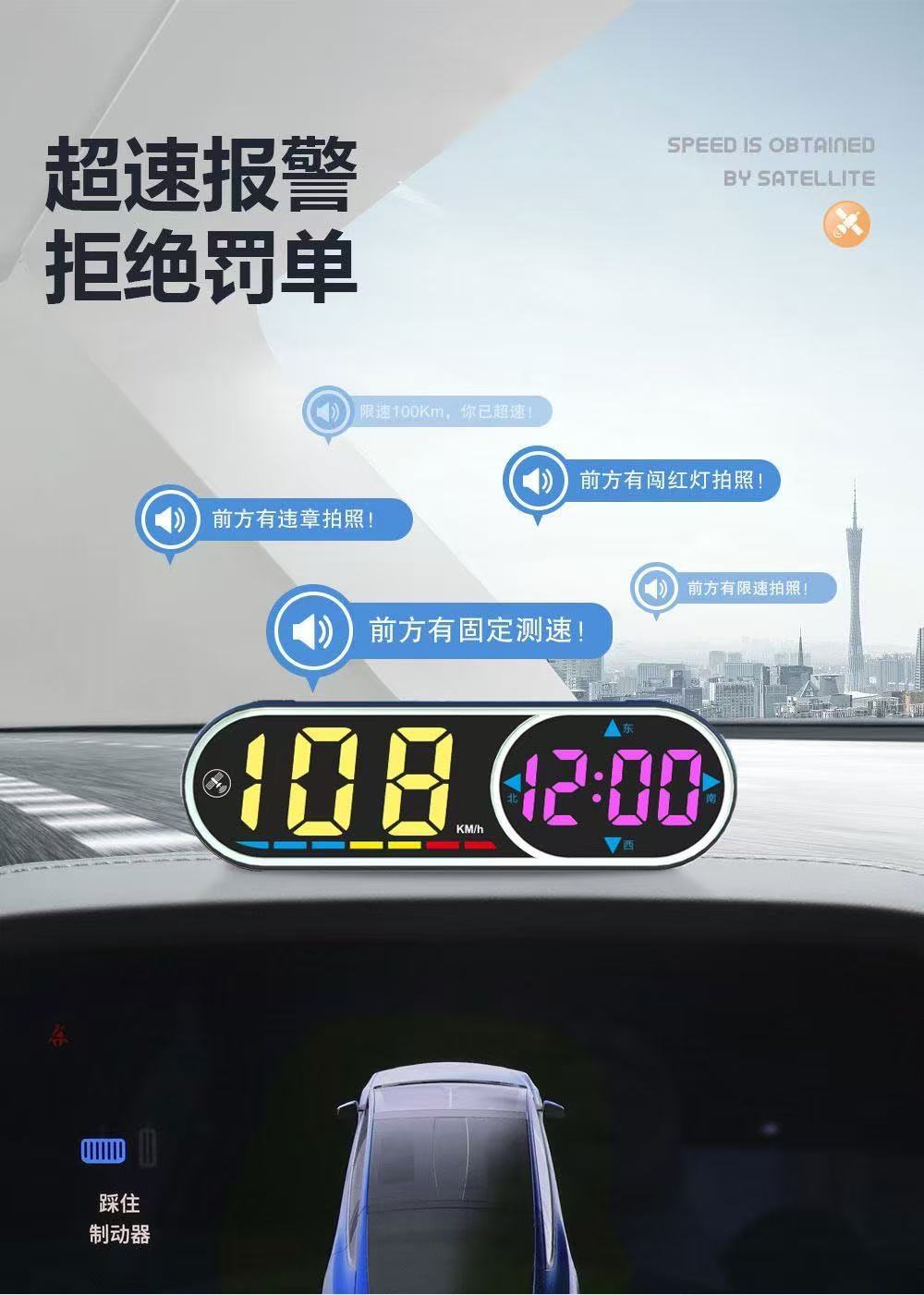Car Hud Display Gps Beidou Safety Early Warning Instrument Digital Dog Voice Broadcast Speed Limit Alarm Car Universal