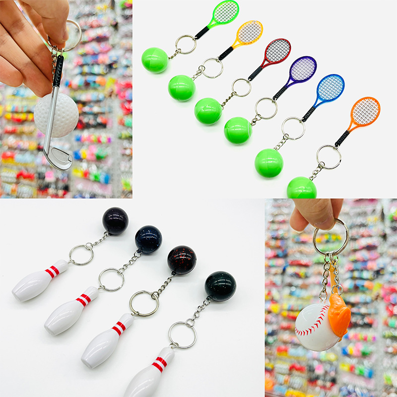 Llavero con Forma de Raqueta de Tenis, Llavero de Coche, Colgante de Simulación de Mini Béisbol, Golf, Bolos, Regalo Festivo