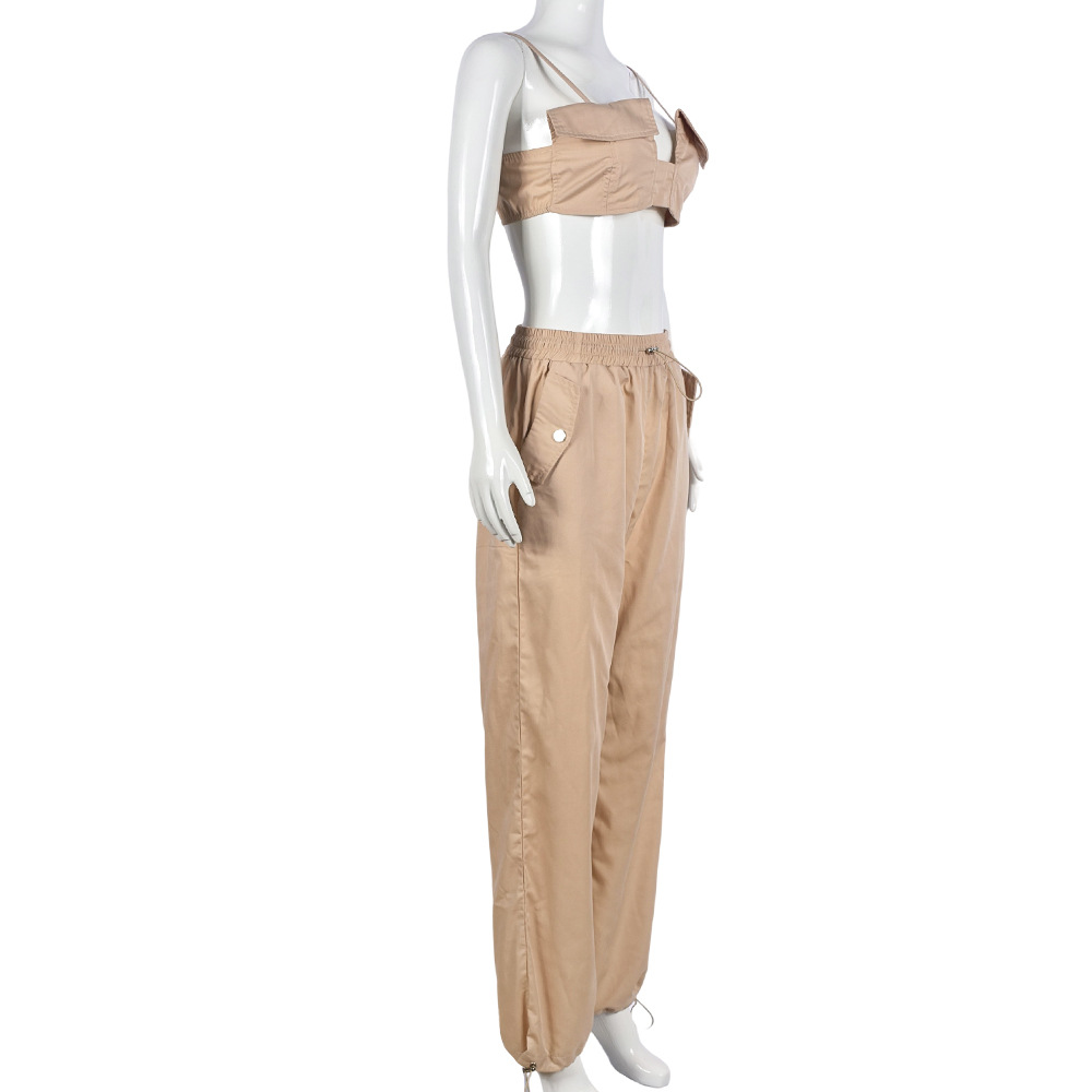 Spaghetti Straps Corset Niche Cropped Outfit Ankle Tied Trousers Drawstring Two Piece Set for Women 6 Spaghetti Straps Corset Niche Cropped Outfit Ankle Tied Trousers Drawstring Two Piece Set for Women