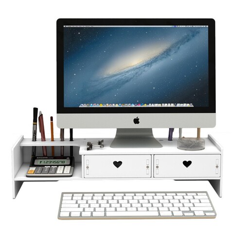 Desktop computer raised rack with drawer storage rack desktop monitor raised storage rack computer raised table base