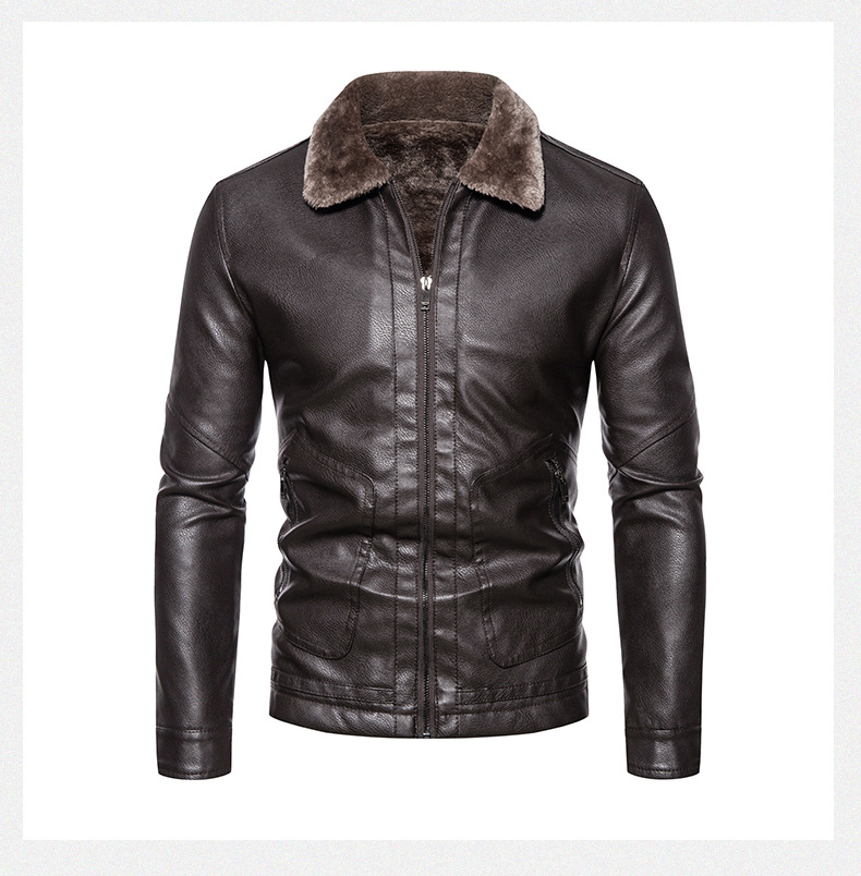 2024 neue Top mit Dicken Samt Herbst/Winter herren Jacke PU Leder Licht Business Casual Quadratischen Kragen Mode Hundert_voghion.com