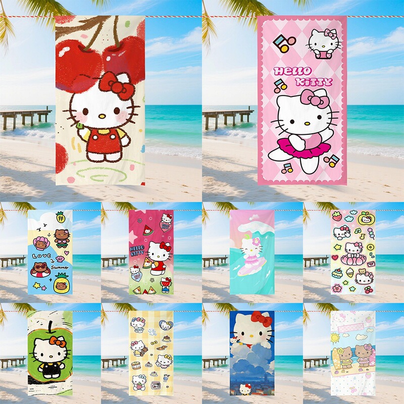 Sweet Hellokitty Themed Beach Towel, Fresh and Cute Floral Pattern, Microfiber Beach Towel, Kidsren's Swimming Towel Sweet Hellokitty Themed Beach Towel, Fresh and Cute Floral Pattern, Microfiber Beach Towel, Kidsren's Swimming Towel