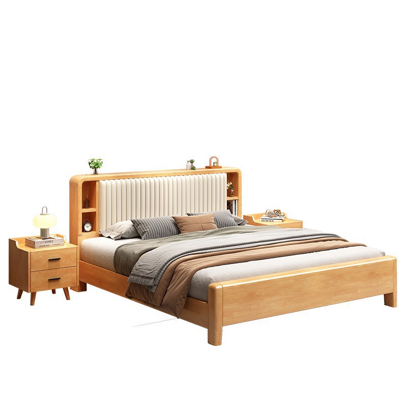 Cama de madera maciza 1,8 m moderno minimalista nórdico 1,5 m pequeño apartamento dormitorio principal alta caja de almacenamiento cama doble cama suave cama boda cama