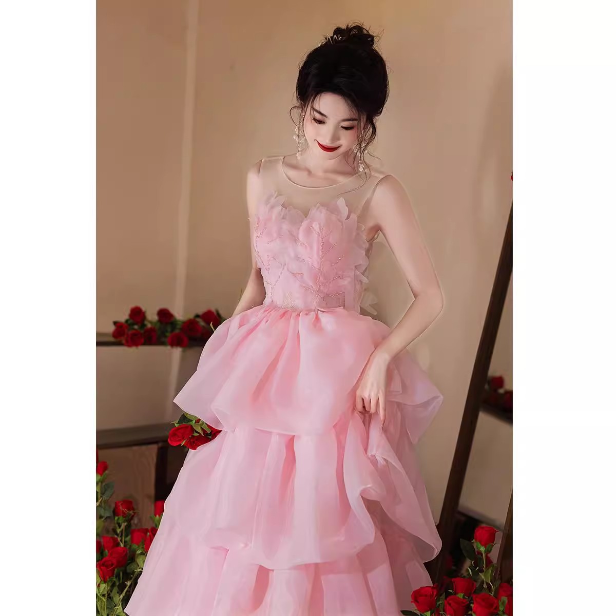 Evening Dress for Women, Pink, Classy, Accessible Luxury, Niche, Beautiful, Super Fairy and Sweet, 18-Year-Old Student Day Party, Fugitive Princess Dress
