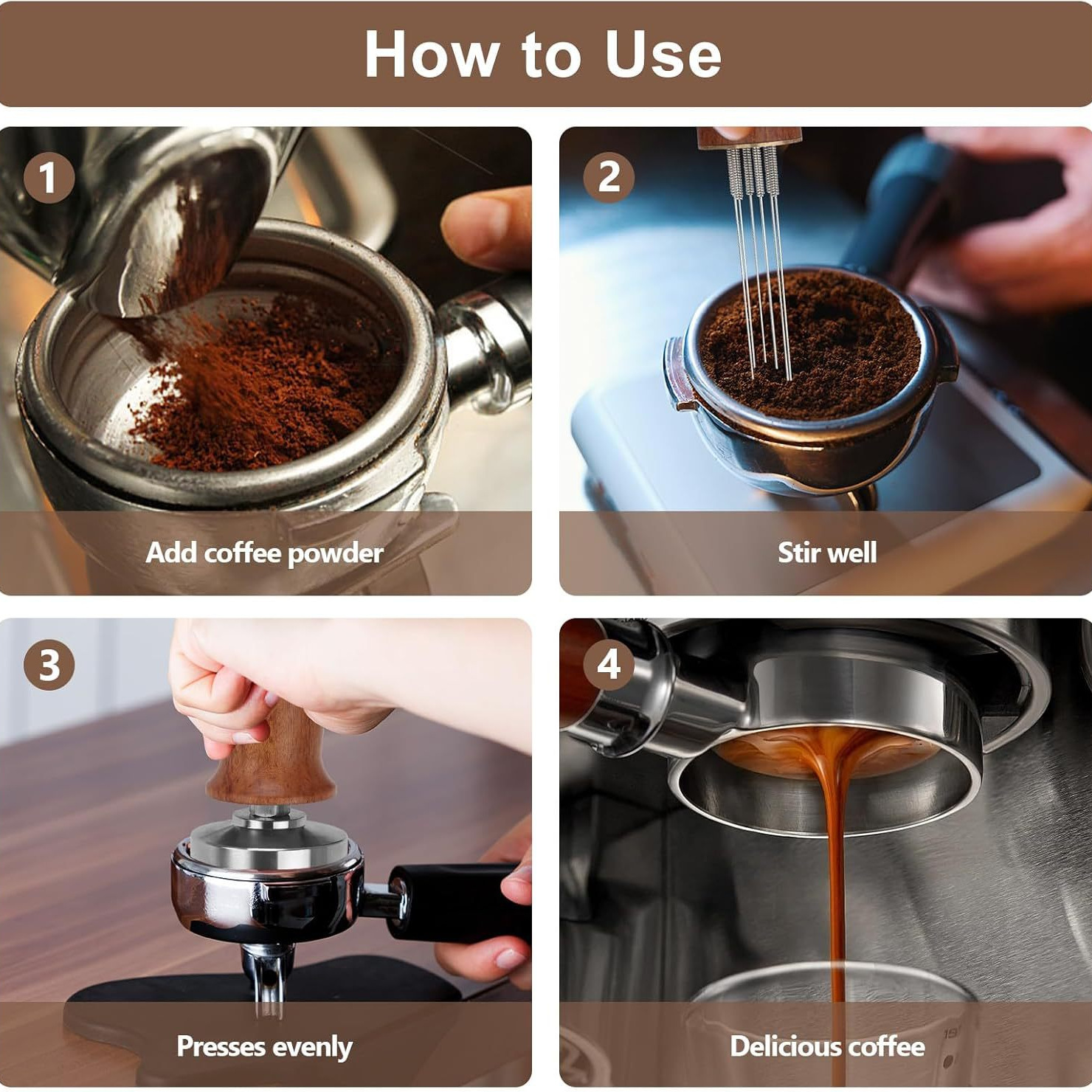 Venta caliente transfronteriza 304 juego de prensador de polvo elástico rojo de acero inoxidable 51mm juego de agujas de polvo de tela de máquina de café italiano