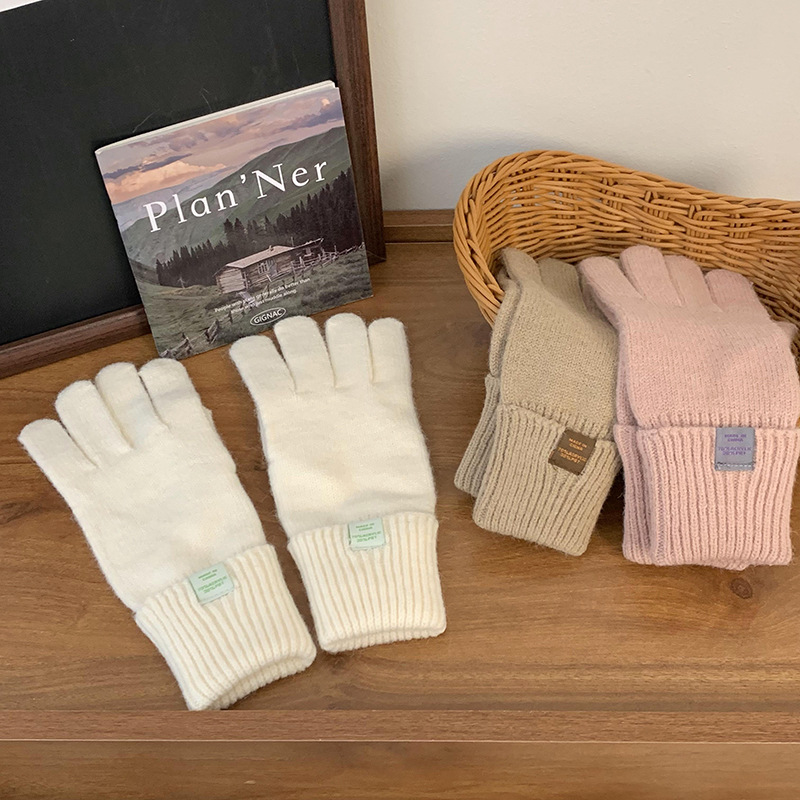 Nuevos guantes de punto para mujeres de otoño y invierno estilo coreano versátil al aire libre para montar caliente a prueba de frío guantes de dedo para estudiantes con pantalla táctil