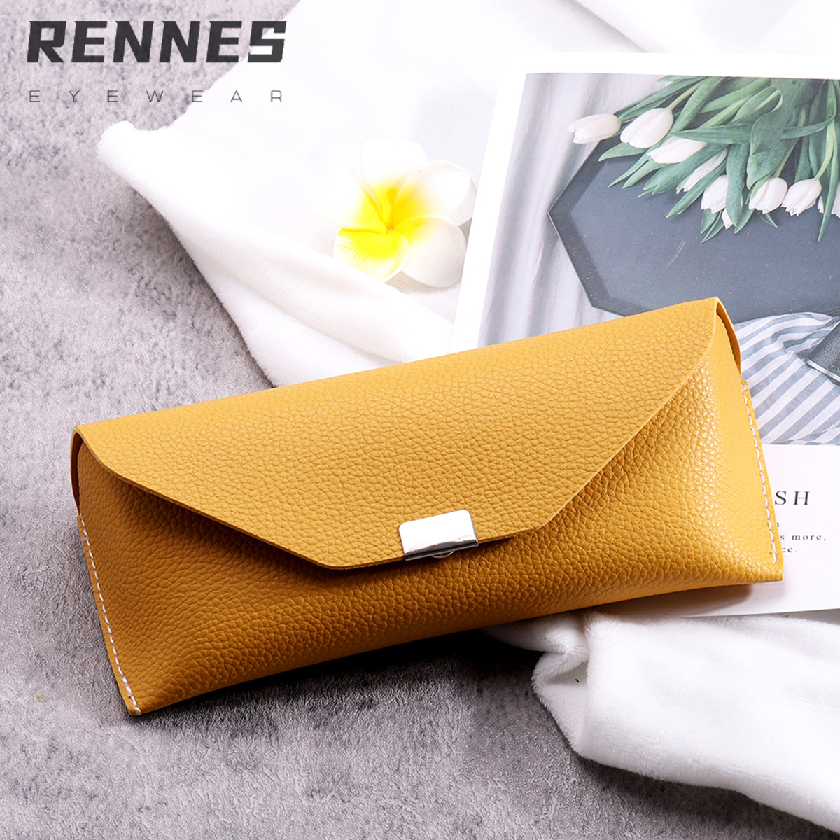 Nueva moda cuero gafas caso metal botón a presión retro gafas de sol caso