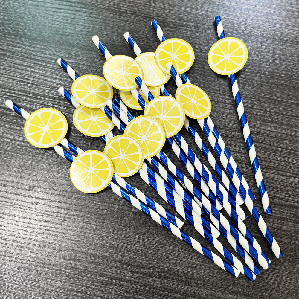 Punto transfronterizo al por mayor papel creativo pajita decoración de fiesta pajita de limón mesa de postre vestido botella de pudín plug-in