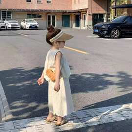 R7Q77282 女童韩版套装夏季新款女宝宝蕾丝无袖背心休闲阔腿裤两
