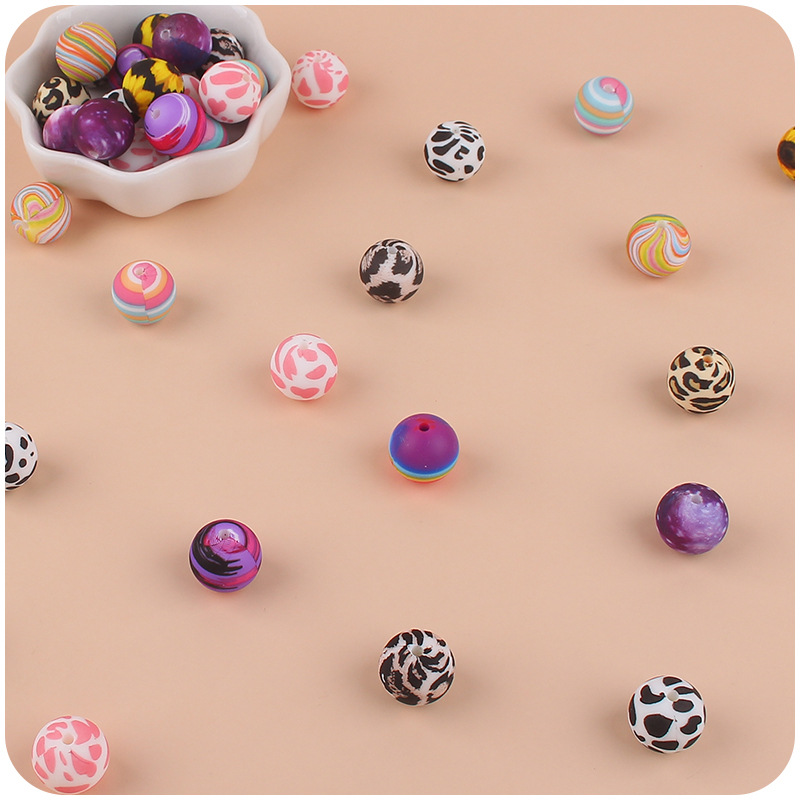 15mm leopardo pétalo color cuentas de transferencia de agua granos de silicona de calidad alimentaria DIY joyería chupete cadena teether pulsera