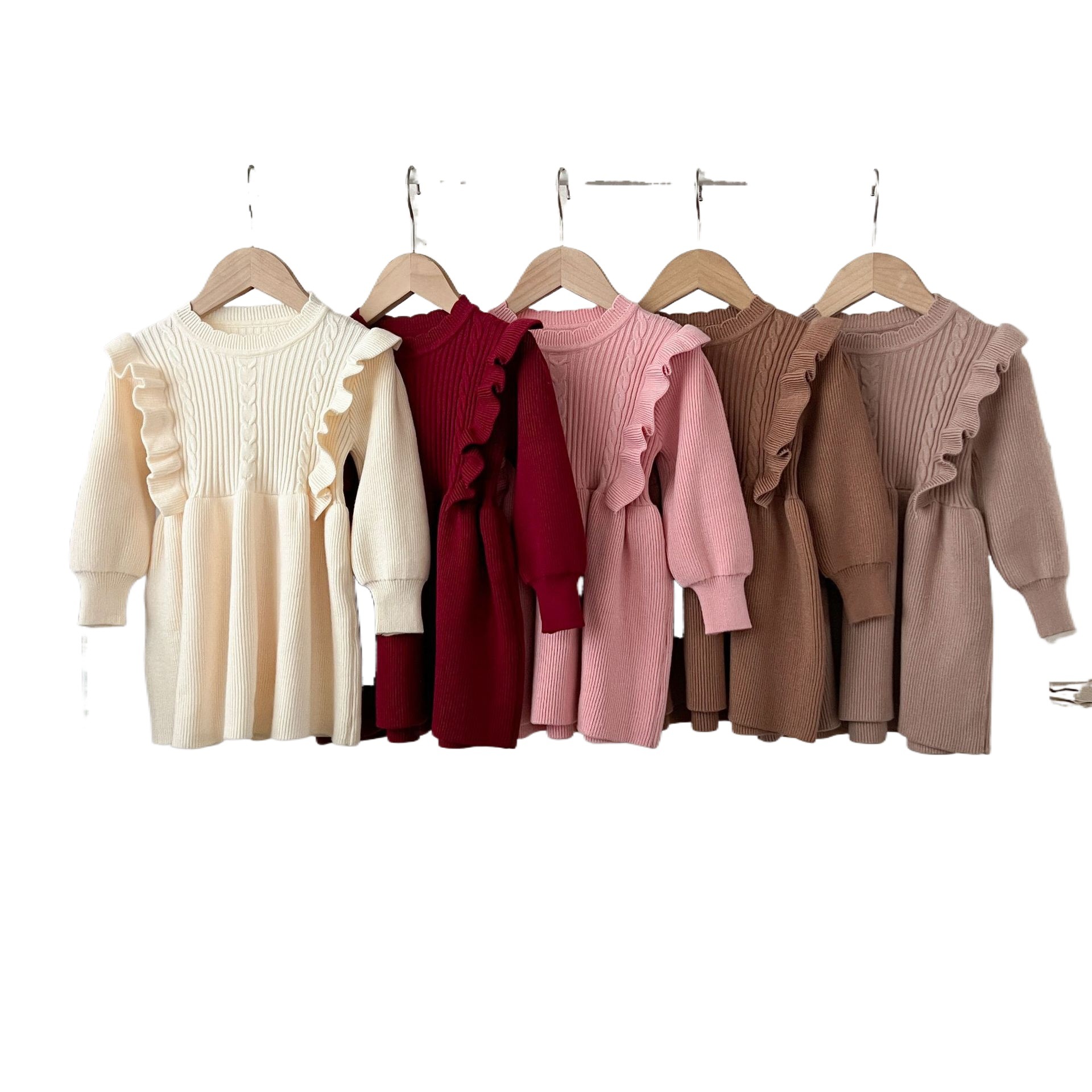 Ins niñas coreanas bebé algodón tejido de lana otoño e invierno vestido cálido suéter para niños pequeños y medianos falda ropa de salida