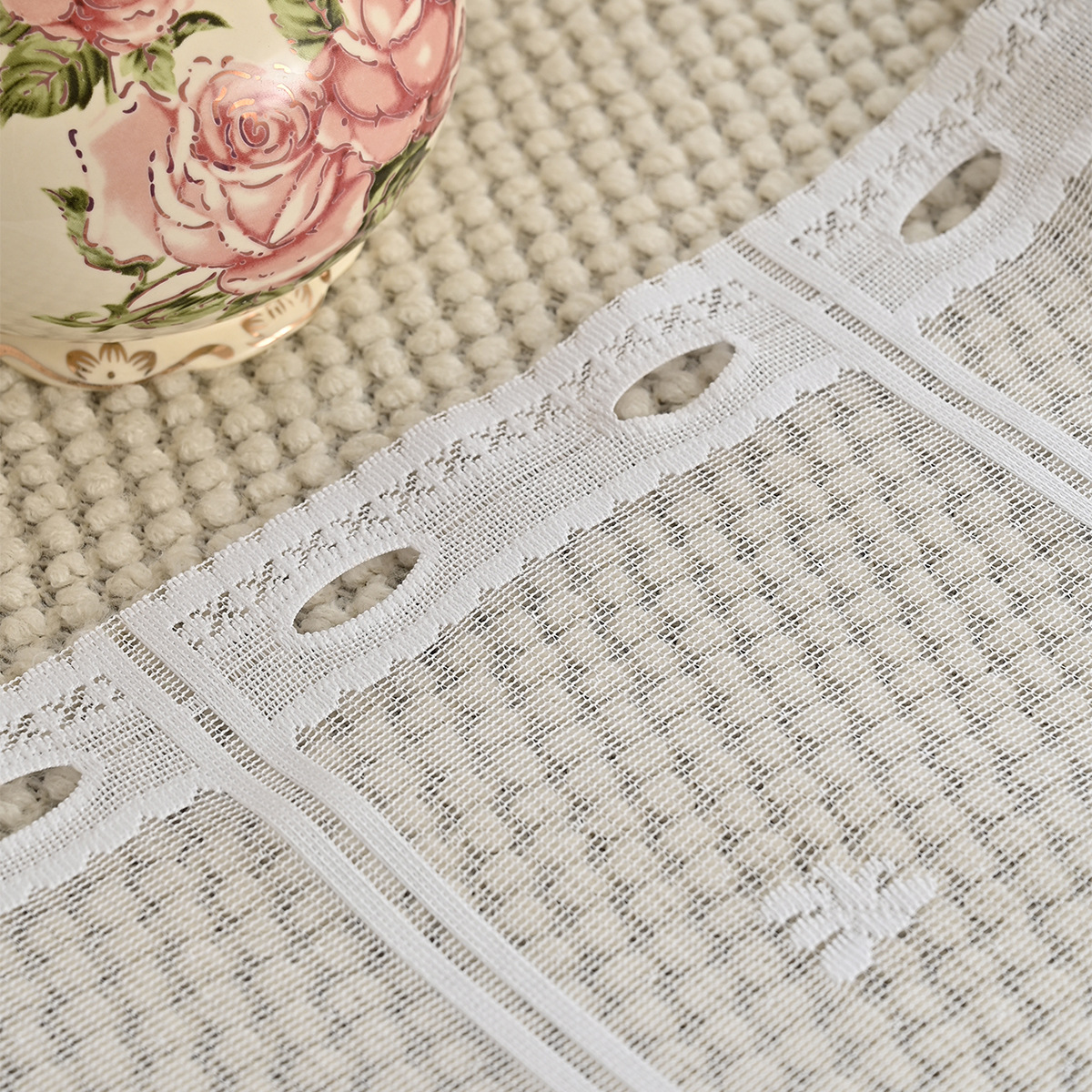 Amazon transfronterizo nueva cortina corta de encaje de lavanda, pantalla de ventana, barra de desgaste, cocina, sala de estar, cortinas terminadas, TEMU