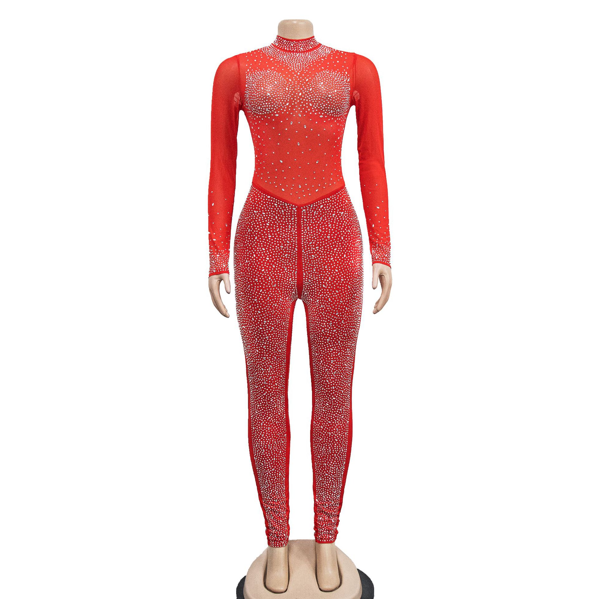 315g Weight Long Sleeve Sleeve Length Ankle-Length Pants Length Spandex, Polyester Fabric Type Mid Waist Waist Line Jumpsuits Pants Type Stretchy Elasticity Bodysuits Tops Type Party, Cocktail Party Occasion Skinny Fit Type Solid Color Pattern Spring, Autumn Season Women's Gender Diamond Design Hip-Hop Style Women's Party Cocktail Party Bodysuits Hip-Hop Solid Color Ankle-Length Diamond Jumpsuits 32