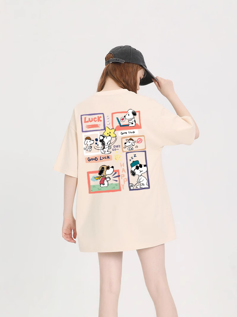 Tシャツ レディース 半袖 綿100% ゆったりトップス 小柄さん向け スヌーピー柄 半袖 トレンド 日韓風 ラウンドネック