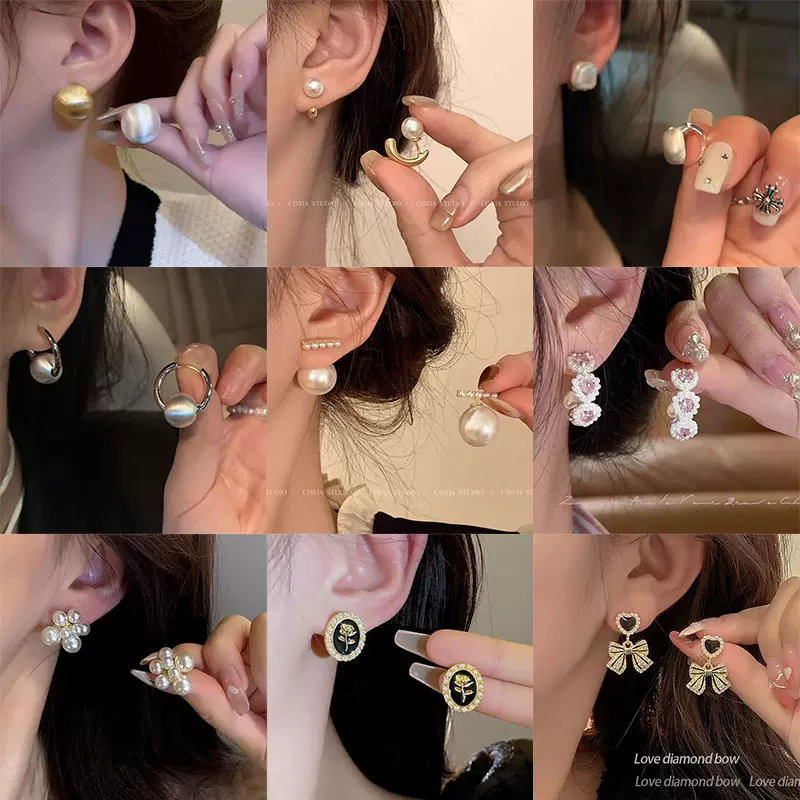 925银针复古珍珠耳环女轻奢高级感气质耳钉ins小众网红风耳饰批发