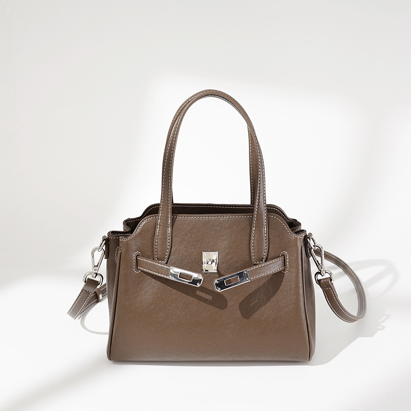 Genuine Leather Small Square Bag Retro Fashion Handbag For Women Trendy Simple Commuter Designer Niche Shoulder Crossbody Bag - Thumbnail 2