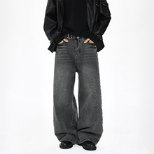 潮牌蛇瞳脊骨小众复古水洗脊骨金属柳钉刺绣设计感男女牛仔裤