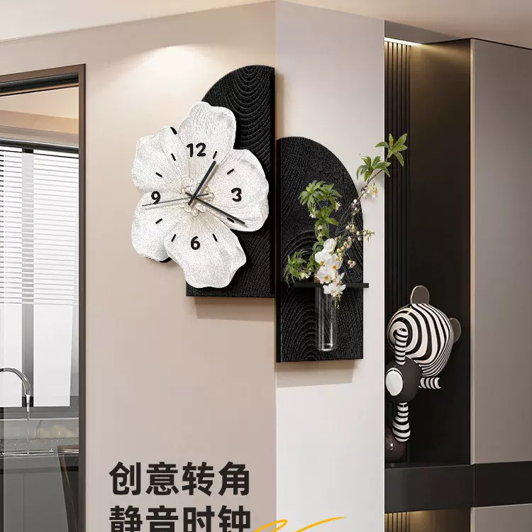 简约现代转角时钟客厅玄关装饰画创意高级感双面挂墙拐角挂画钟表