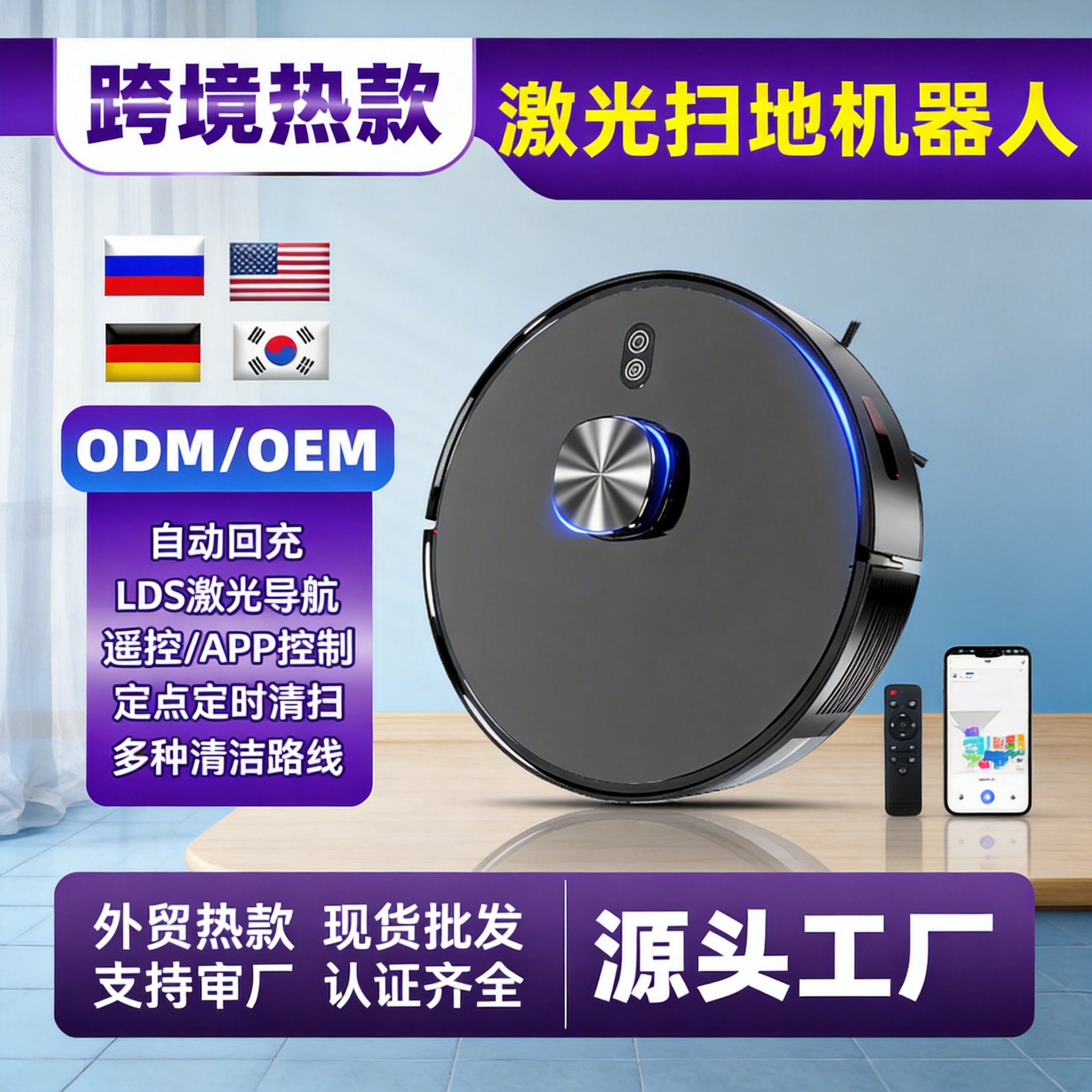 Laser Navigation Sweeping Robot, Three-In-One Electrically Controlled Water Tank Integrated Vacuum Cleaner, Intelligent App Control