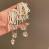 Silver needle, crystal, design retro earrings from pearl with tassels, internet celebrity, trend of season