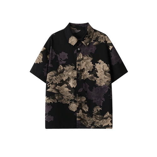 NASA Short-Sleeve Floral Shirts for Men - Summer Thin Casual Band-Shirt with Ice Silk Quick-Dry Striped Leisure Collar - Trendy Brand