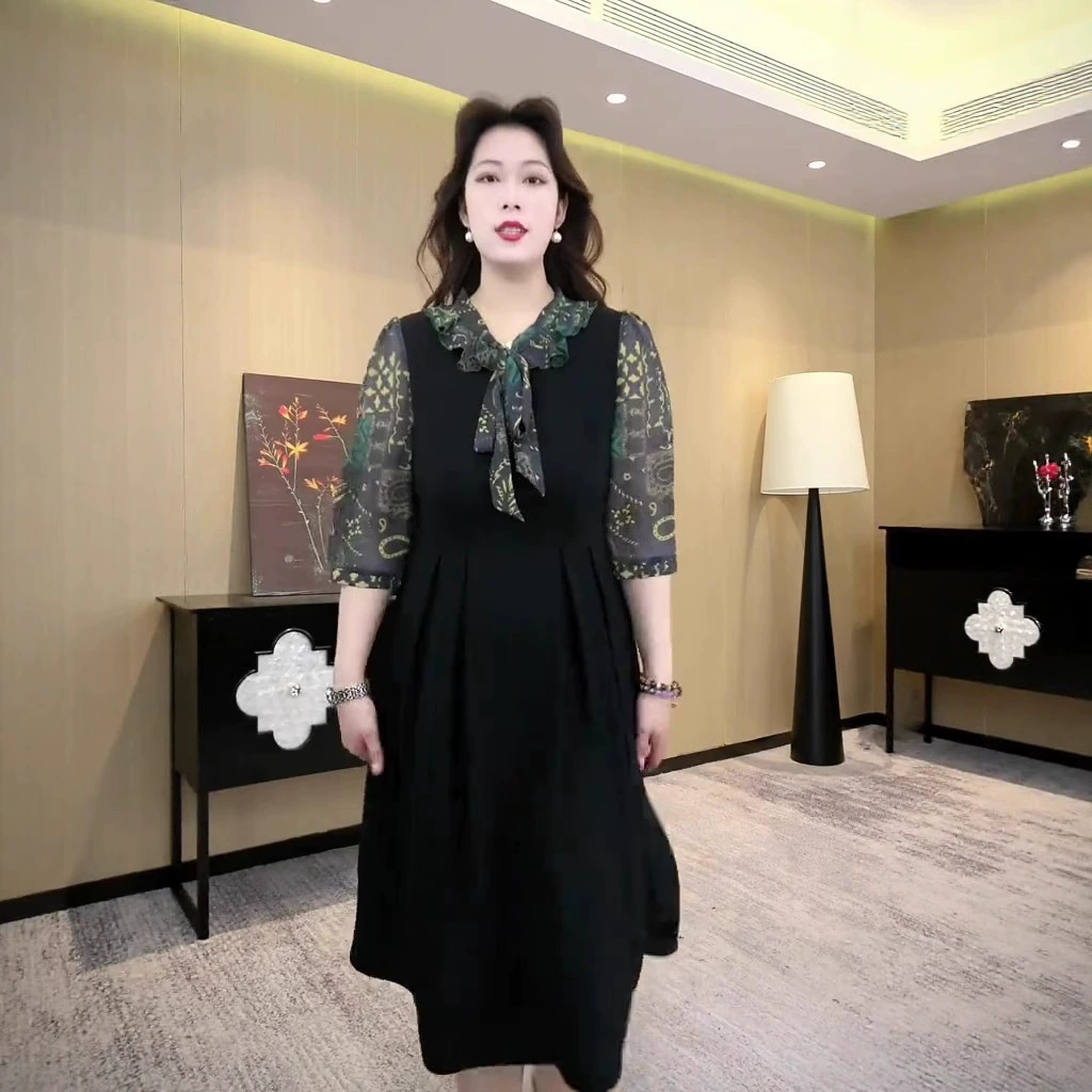 Летняя новая мода европейская французская передовая шифоновая сшивание темперамент повседневное тонкое платье большого размера для детей