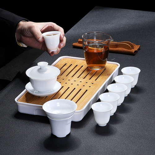 Dehua White Porcelain Travel Gongfu Tea Set Home User Outdoor Portable Tea Cup Cover Gift with Logo Printing