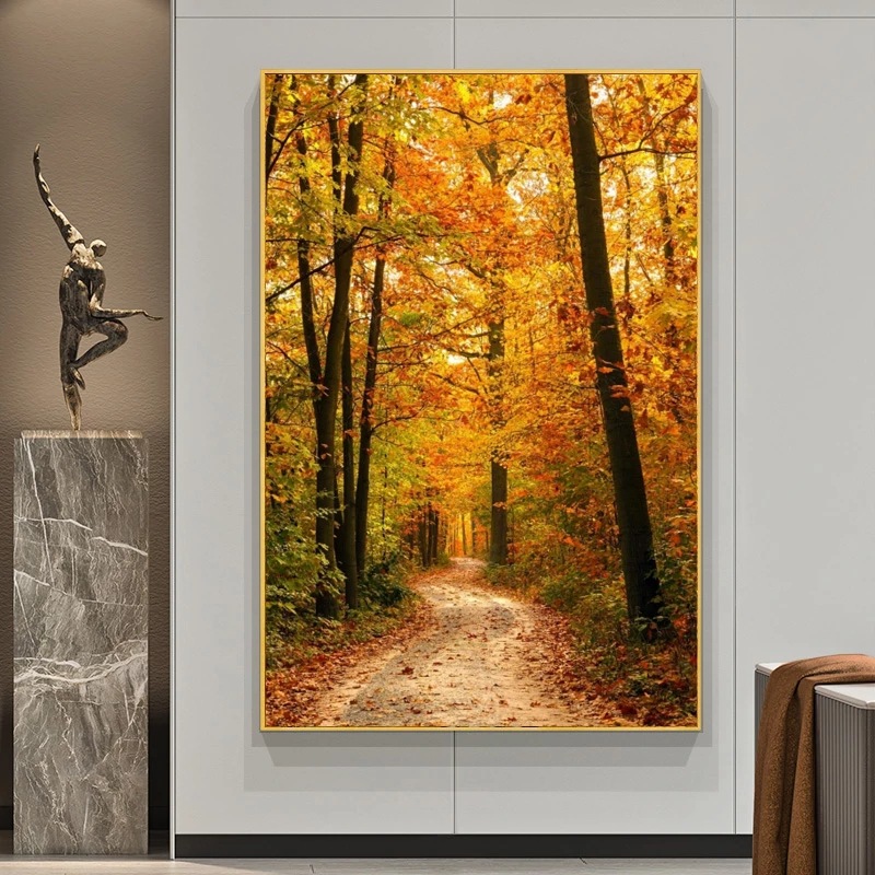 高清简约单幅枫树林风景装饰画背景墙壁画客厅挂画油画酒店挂画
