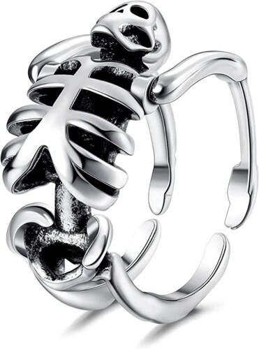 Punk-inspired dark style skull ring, streetwear, Instagram vintage, personalized, hand-bone open palm, five-claw ring