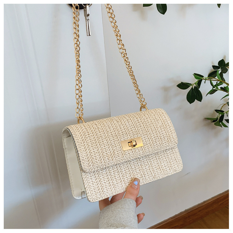 112g Weight Sewing Thread Fashion Element Lock clasp Closure Type Single Shoulder Strap Strap Type Straw Bag Bags Type Casual Occasion Straw Material Solid Color Pattern Spring&Summer Season Women's Gender Vacation Style Square Shape Women's Straw Solid Color Vacation Sewing Thread Square Lock Clasp Straw Bag 17