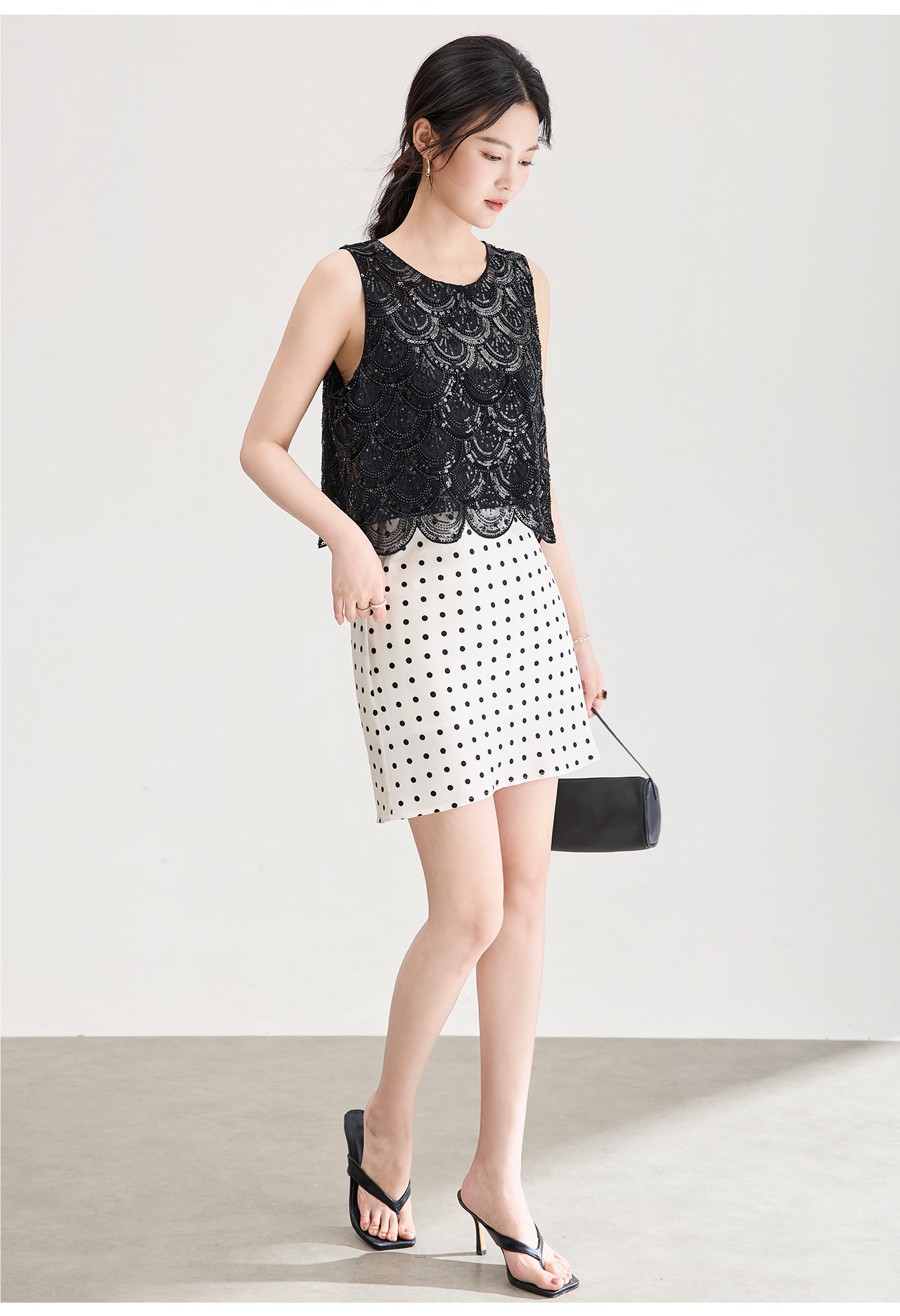 Áo hai dây nữ đính cườm sequin cao cấp phong cách Pháp — màu đen chi tiết 13