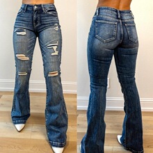 O 94348 High Waist Retro Ripped Flared Pants �͹��ƶ�����ѝ