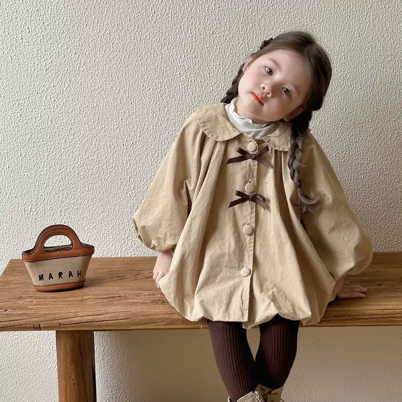 女童风衣中长款2025秋装儿童英伦风上衣女宝宝春秋季外套长袖纯色
