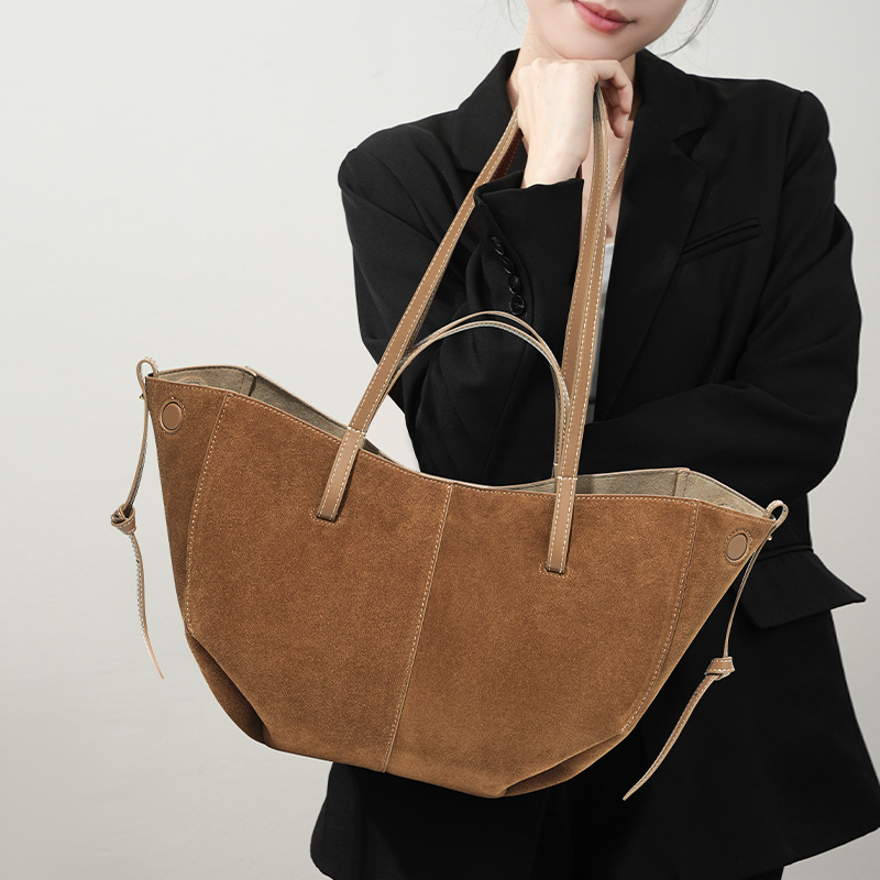 大容量真皮新款女士手提包女磨砂麂皮腋下通勤高级感牛皮托特包