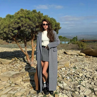 2024 autumn and winter new European and American cross-border women's street fashion button long woolen coat 2151