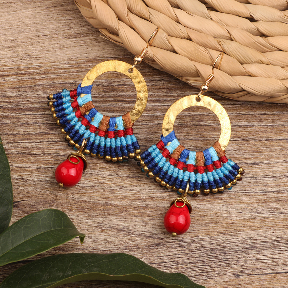 12g Weight Copper Ear Needle Material Drop Earrings Classification 1 Pair Quantity Holiday, Daily Occasion Beaded, Copper Material Geometric Pattern All Seasons Season Women's Gender Bohemian Style 1 Pair Bohemian Geometric Beaded Copper Drop Earrings 6